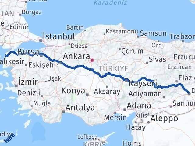 Diyarbakır Eceabat Çanakkale Arası Kaç Km - Yol Haritası