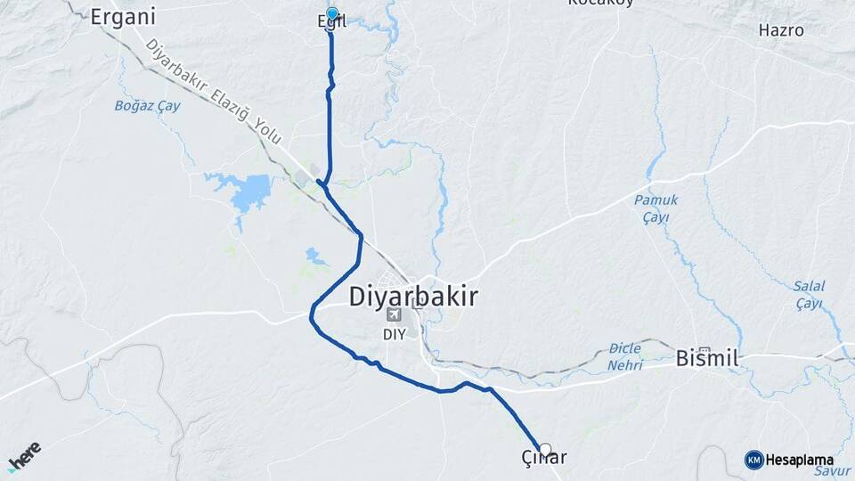 Diyarbakır Eğil Çınar Arası Kaç Km - Yol Haritası