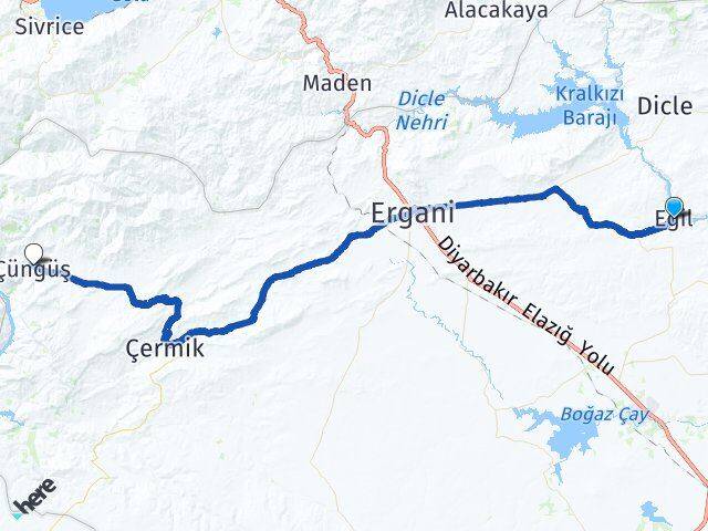 Diyarbakır Eğil Çüngüş Arası Kaç Km - Yol Haritası