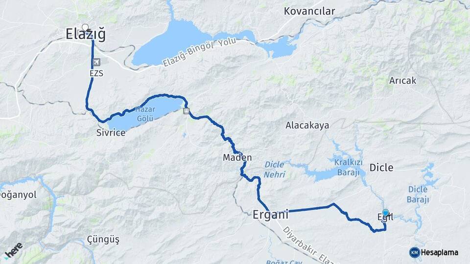 Diyarbakır Eğil Elazığ Arası Kaç Km - Yol Haritası