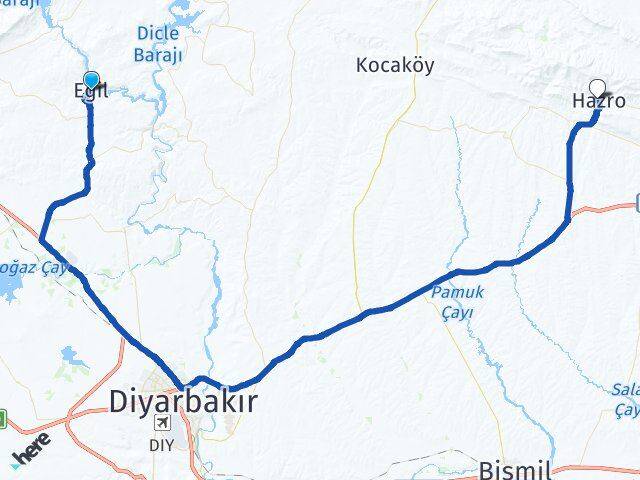 Diyarbakır Eğil Hazro Arası Kaç Km - Yol Haritası