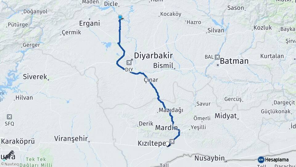 Diyarbakır Eğil Kızıltepe Mardin Arası Kaç Km - Yol Haritası