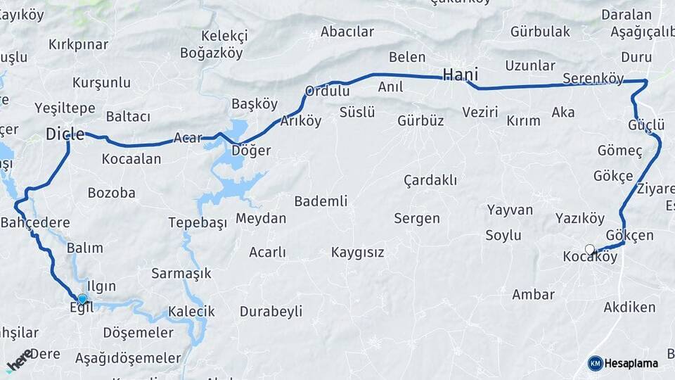 Diyarbakır Eğil Kocaköy Arası Kaç Km - Yol Haritası