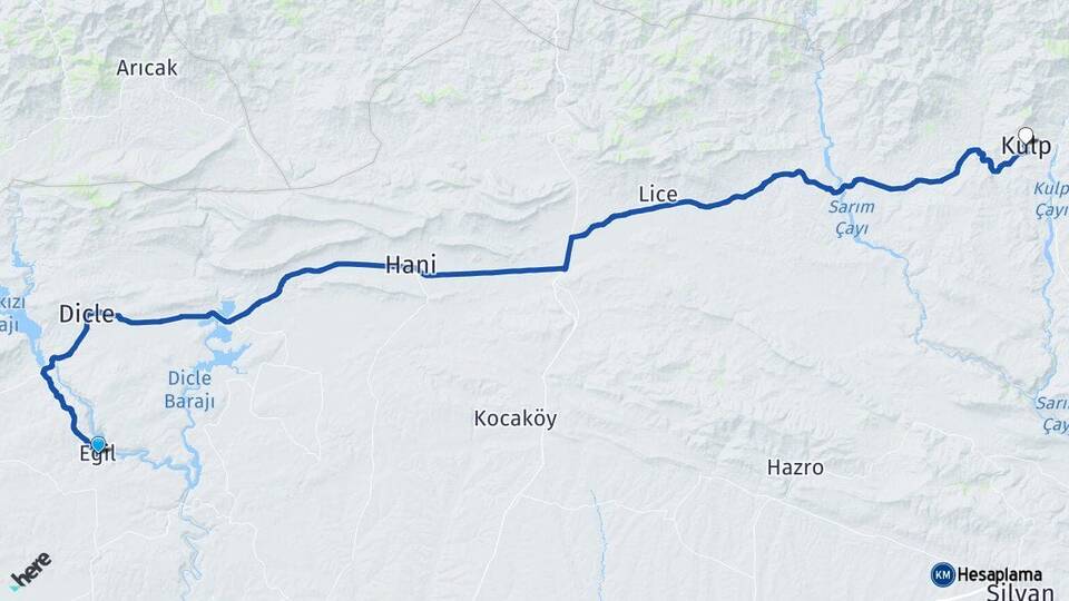 Diyarbakır Eğil Kulp Arası Kaç Km - Yol Haritası