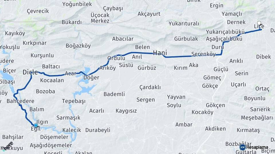 Diyarbakır Eğil Lice Arası Kaç Km - Yol Haritası