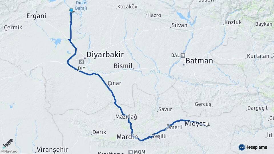 Diyarbakır Eğil Midyat Mardin Arası Kaç Km - Yol Haritası