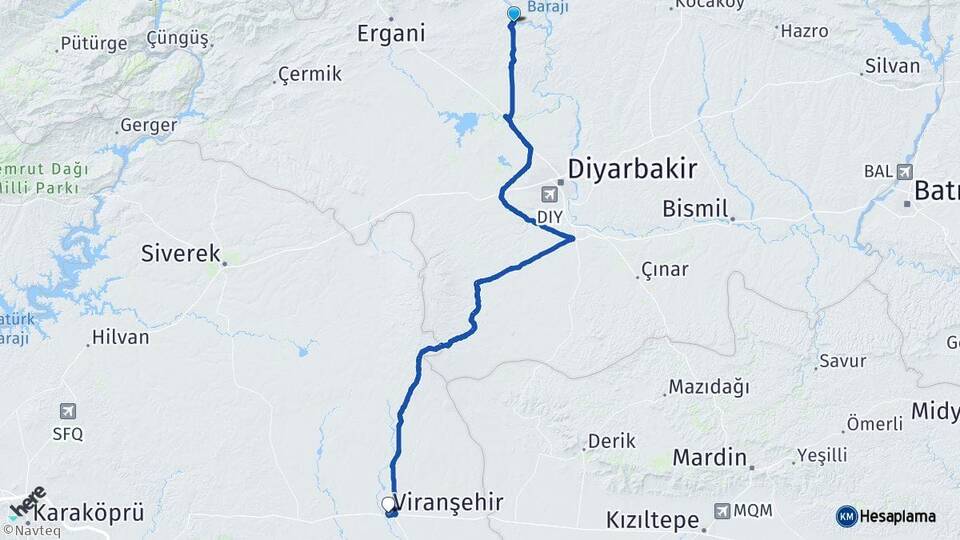 Diyarbakır Eğil Viranşehir Şanlıurfa Arası Kaç Km - Yol Haritası