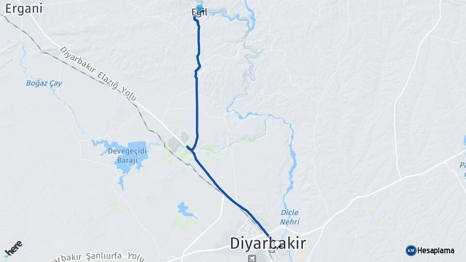 Diyarbakır Eğil Yenişehir Arası Kaç Km - Yol Haritası