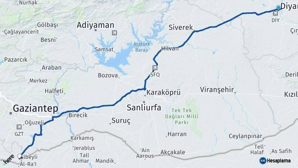 Diyarbakır Elbeyli Kilis Arası Kaç Km - Yol Haritası