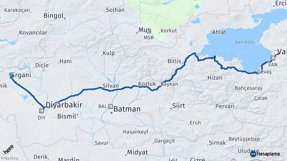 Diyarbakır Ergani Van Arası Kaç Km - Yol Haritası
