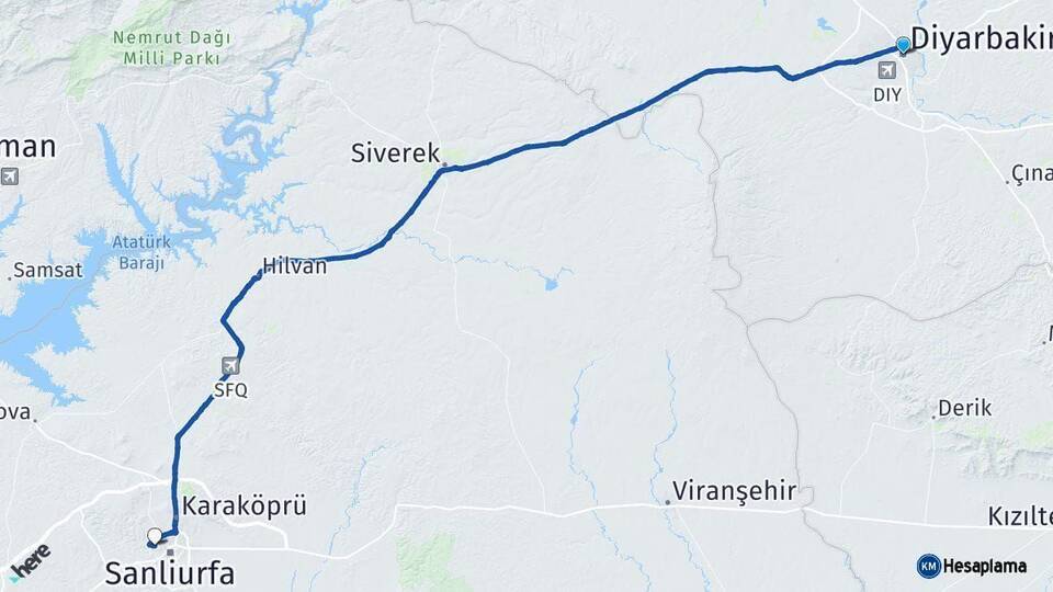 Diyarbakır Eyyübiye Şanlıurfa Arası Kaç Km - Yol Haritası