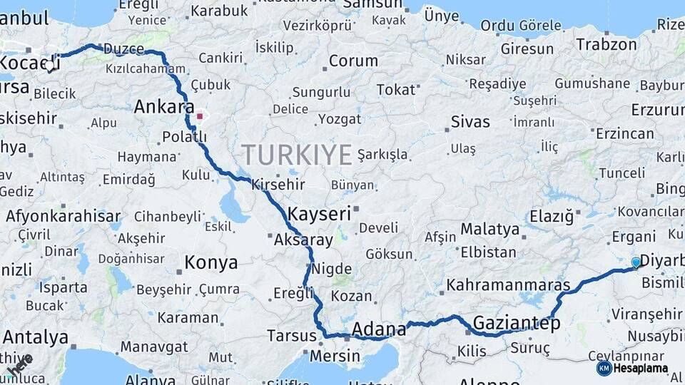 Diyarbakır Geyve Sakarya Arası Kaç Saat? Yol Haritası, Yakıt, Rota ve Mesafe Hesaplama Diyarbakır Geyve Sakarya Arası Kaç Km? Kaç Saat? Yol Haritası