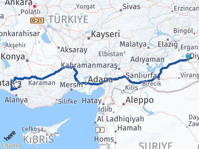 Diyarbakır Gündoğmuş Antalya Arası Kaç Km - Yol Haritası