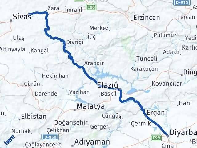 Diyarbakır Hafik Sivas Arası Kaç Km - Yol Haritası