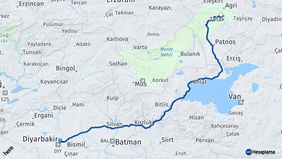 Diyarbakır Hamur Ağrı Arası Kaç Km - Yol Haritası