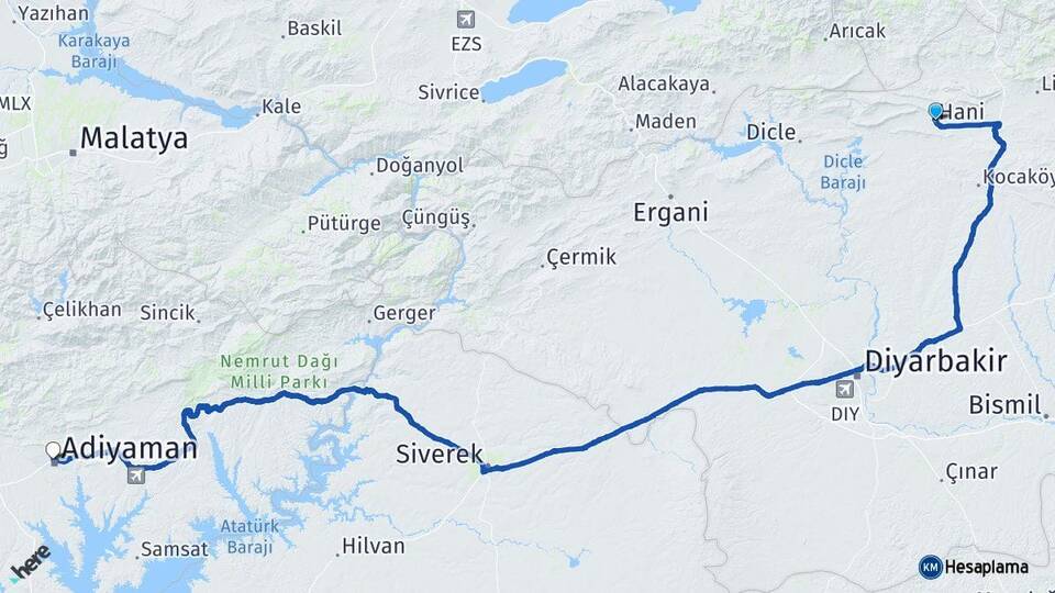 Diyarbakır Hani Adıyaman Arası Kaç Km - Yol Haritası