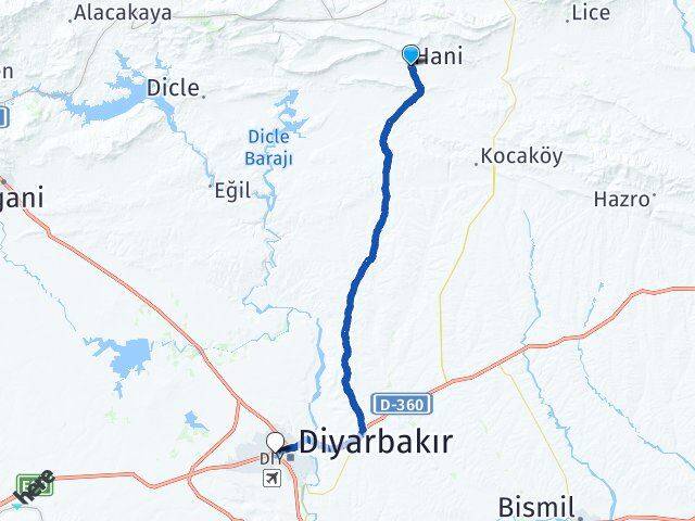 Diyarbakır Hani Bağlar Arası Kaç Km - Yol Haritası