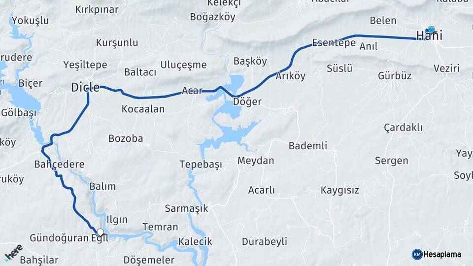 Diyarbakır Hani Eğil Arası Kaç Km - Yol Haritası