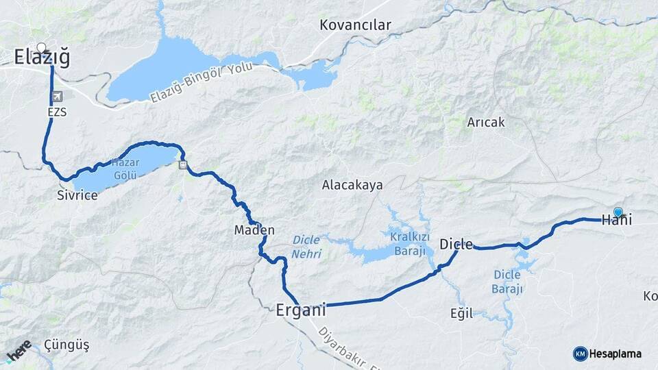 Diyarbakır Hani Elazığ Arası Kaç Km - Yol Haritası