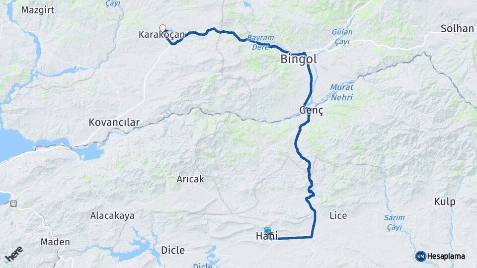 Diyarbakır Hani Karakoçan Elazığ Arası Kaç Km - Yol Haritası