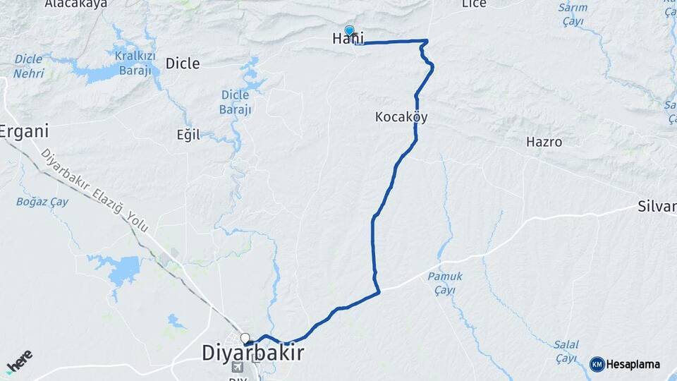 Diyarbakır Hani Kayapınar Arası Kaç Km - Yol Haritası