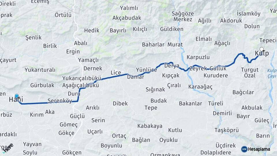 Diyarbakır Hani Kulp Arası Kaç Km - Yol Haritası