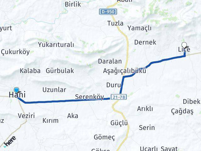 Diyarbakır Hani Lice Arası Kaç Km - Yol Haritası