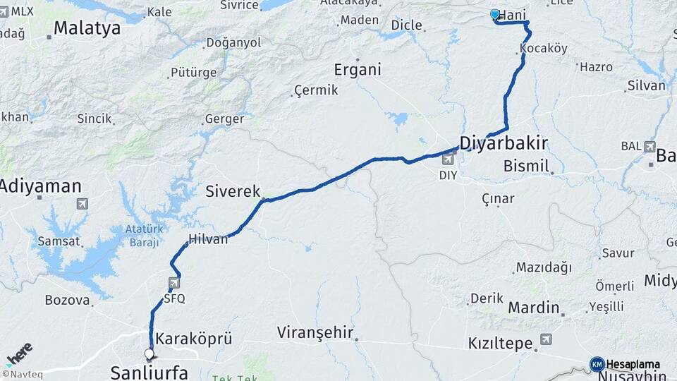 Diyarbakır Hani Şanlıurfa Arası Kaç Km - Yol Haritası