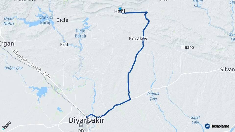 Diyarbakır Hani Yenişehir Arası Kaç Km - Yol Haritası