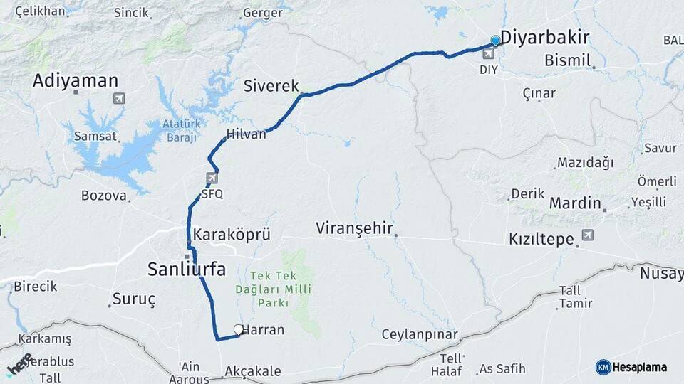 Diyarbakır Harran Şanlıurfa Arası Kaç Km - Yol Haritası