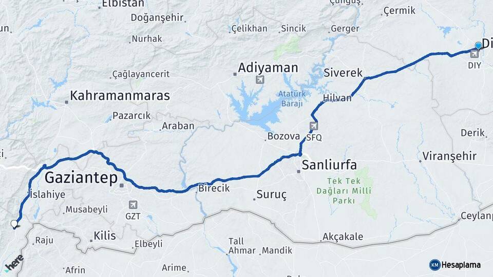 Diyarbakır Hassa Hatay Arası Kaç Km - Yol Haritası