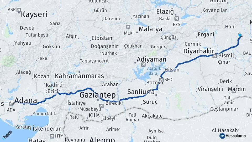 Diyarbakır Hazro Adana Arası Kaç Km - Yol Haritası