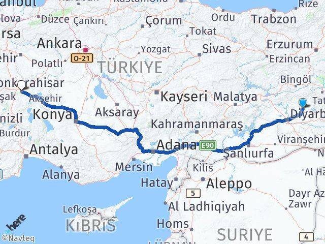 Diyarbakır Hazro Afyonkarahisar Arası Kaç Km - Yol Haritası
