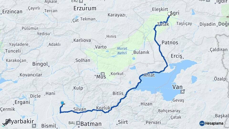 Diyarbakır Hazro Ağrı Arası Kaç Km - Yol Haritası