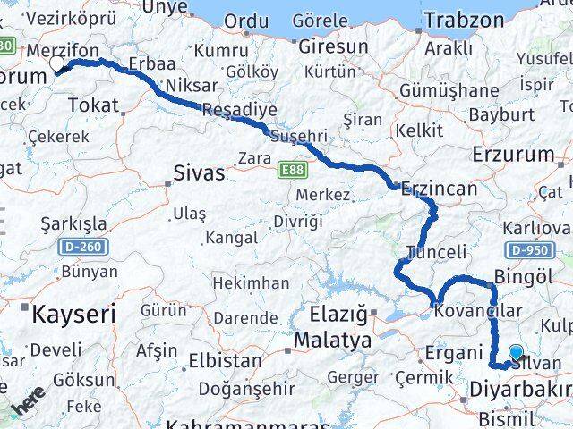 Diyarbakır Hazro Amasya Arası Kaç Km - Yol Haritası