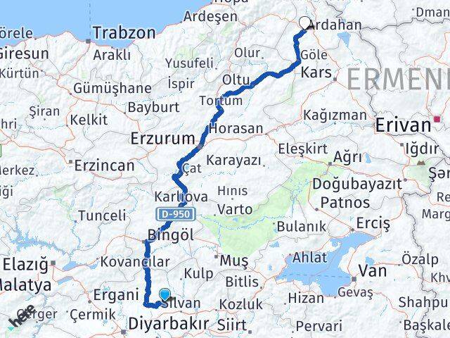 Diyarbakır Hazro Ardahan Arası Kaç Km - Yol Haritası