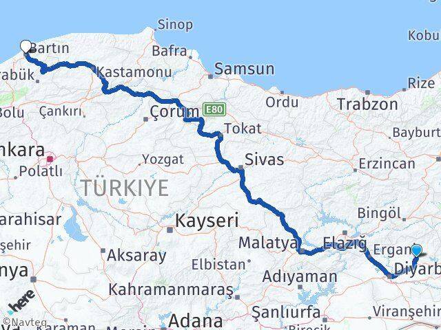 Diyarbakır Hazro Bartın Arası Kaç Km - Yol Haritası