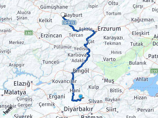 Diyarbakır Hazro Bayburt Arası Kaç Km - Yol Haritası