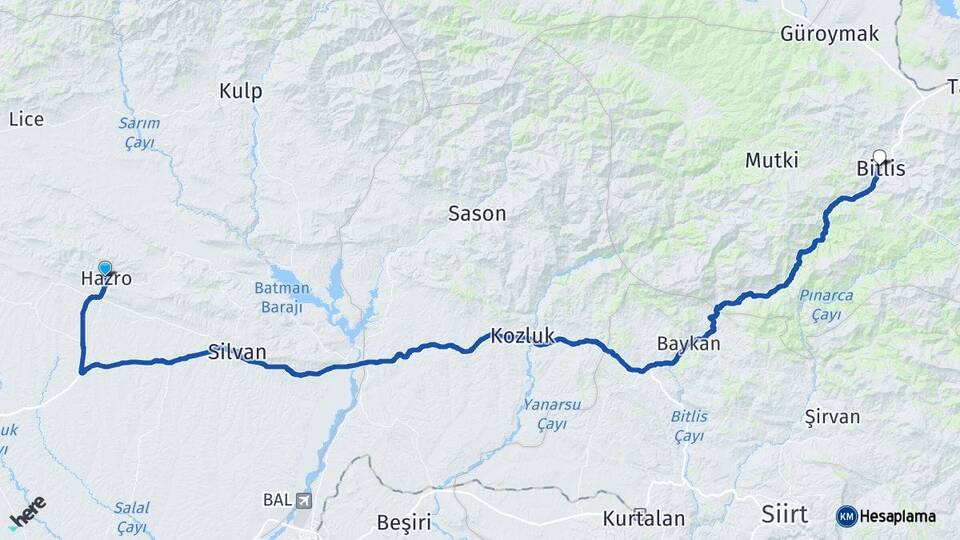 Diyarbakır Hazro Bitlis Arası Kaç Km - Yol Haritası