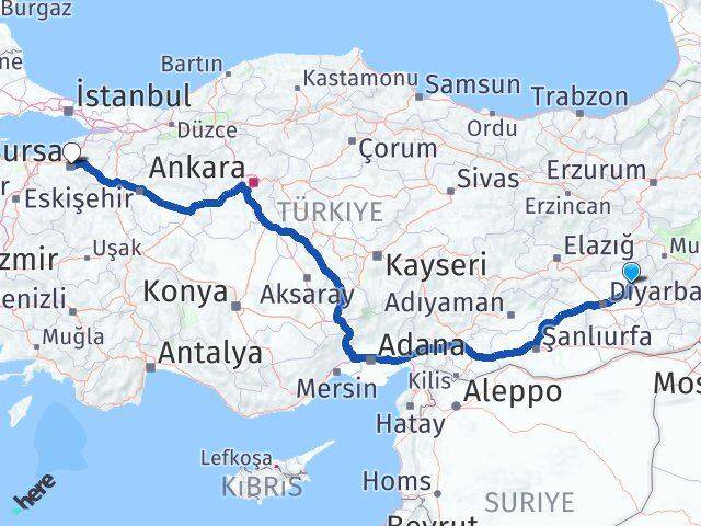 Diyarbakır Hazro Bursa Arası Kaç Km - Yol Haritası