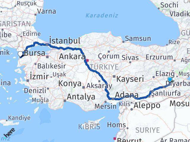 Diyarbakır Hazro Çanakkale Arası Kaç Km - Yol Haritası