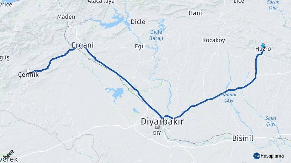 Diyarbakır Hazro Çermik Arası Kaç Km - Yol Haritası