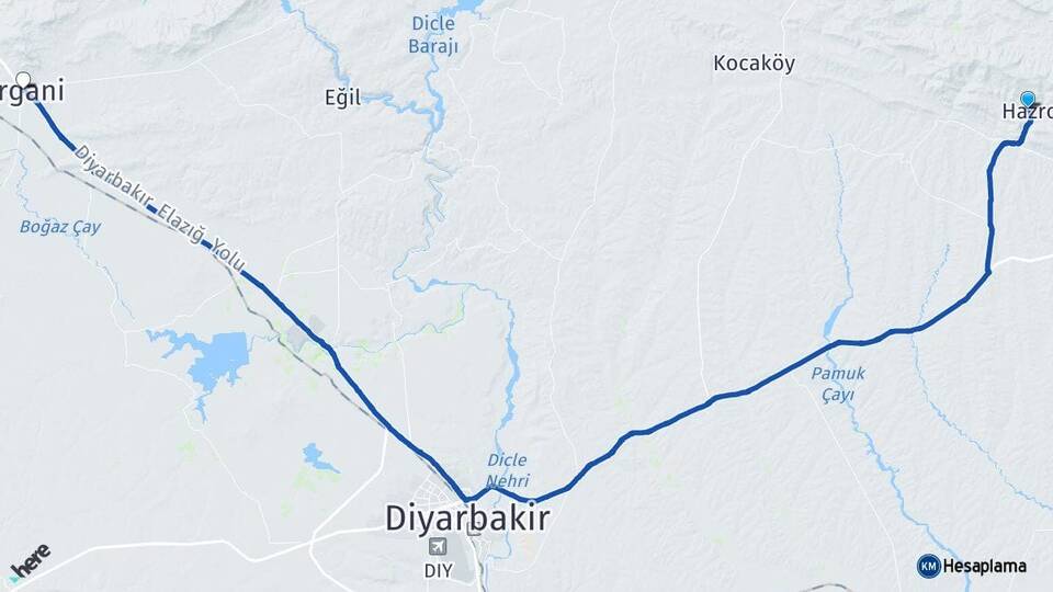 Diyarbakır Hazro Ergani Arası Kaç Km - Yol Haritası