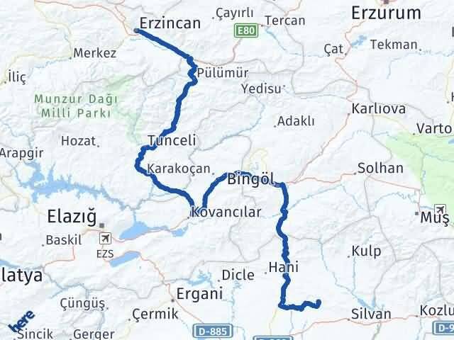 Diyarbakır Hazro Erzincan Arası Kaç Km - Yol Haritası