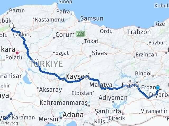 Diyarbakır Hazro Eskipazar Karabük Arası Kaç Km - Yol Haritası