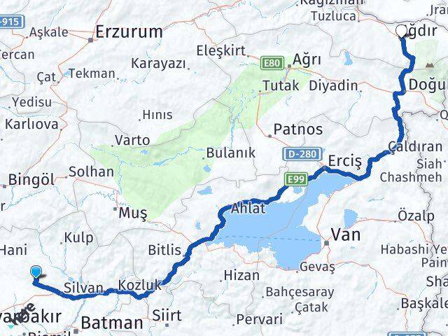 Diyarbakır Hazro Iğdır Arası Kaç Km - Yol Haritası
