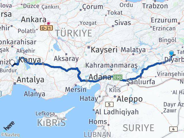 Diyarbakır Hazro Isparta Arası Kaç Km - Yol Haritası