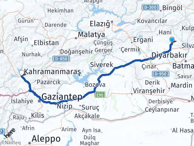 Diyarbakır Hazro Kahramanmaraş Arası Kaç Km - Yol Haritası