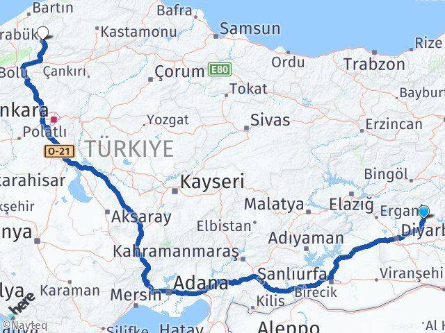 Diyarbakır Hazro Karabük Arası Kaç Km - Yol Haritası