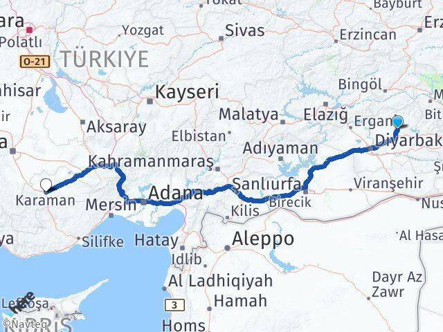Diyarbakır Hazro Karaman Arası Kaç Km - Yol Haritası